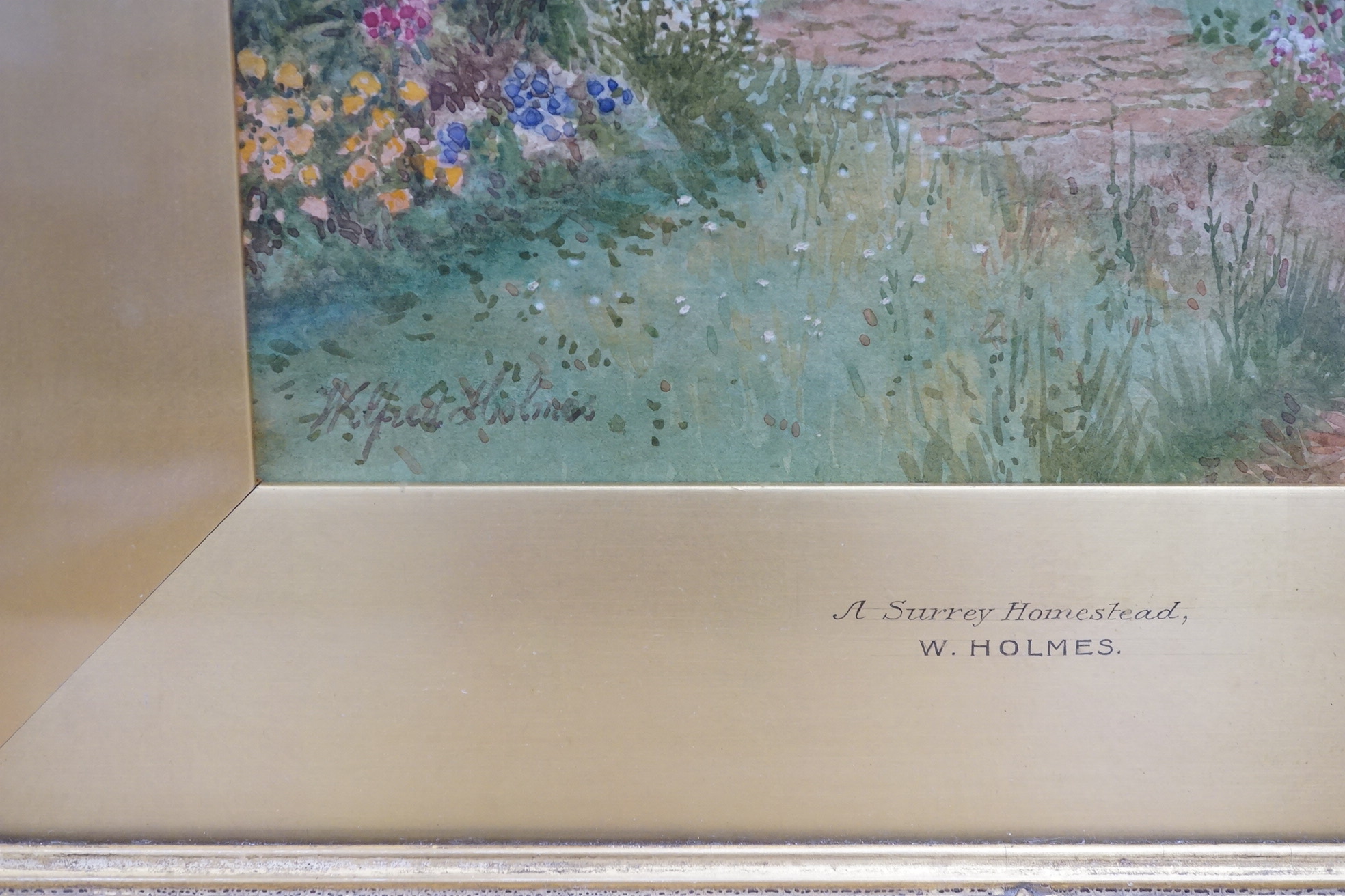 W. Holmes, watercolour, A Surrey Homestead, signed, gilt framed, 34 x 24cm. Condition - fair/good